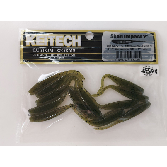 Силікон Keitech Shad Impact 2" (12 шт/упак), колір:102 watermelon pp., Довжина силікону: 2" (5.1 см), Колір силікону: 102 Watermelon PP, фото , изображение 13