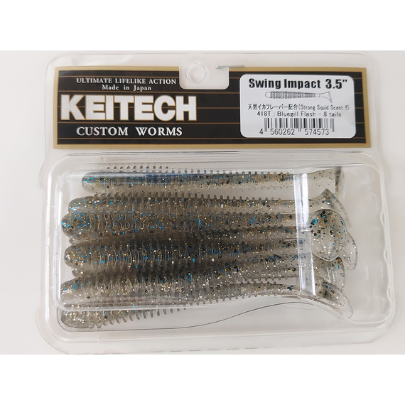 Силикон Keitech Swing Impact 3.5" (8 шт/упак) ц:418 bluegill flash, Длина силикона: 3.5" (8.9 см), Расцветка силикона: 418 Bluegill Flash, фото , изображение 2