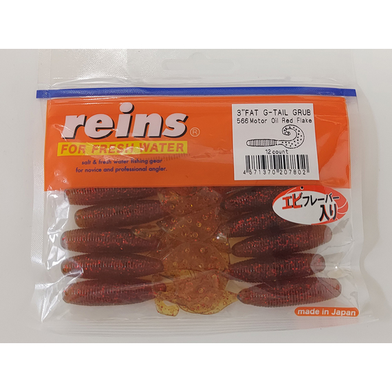 Силікон Reins Fat G-Tail Grub 2" 566 Motor Oil Red Flake (20шт/уп), Довжина силікону: 2.0" (5,08 см), Колір силікону: 566 Motor Oil Red Flake, фото , изображение 3