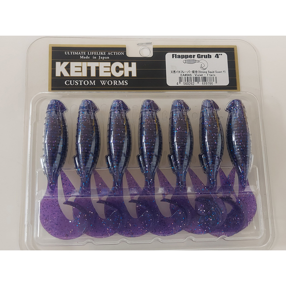 Силікон Keitech Flapper Grub 4" (7 шт/упак), колір:ea#04 violet, Довжина силікону: 4" (10.2 см), Колір силікону: EA#04 Violet, фото , изображение 3