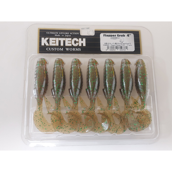 Силікон Keitech Flapper Grub 4" (7 шт/упак), колір:ea#02 peach green flk., Довжина силікону: 4" (10.2 см), Колір силікону: EA#02 Peach Green FLK, фото , изображение 3
