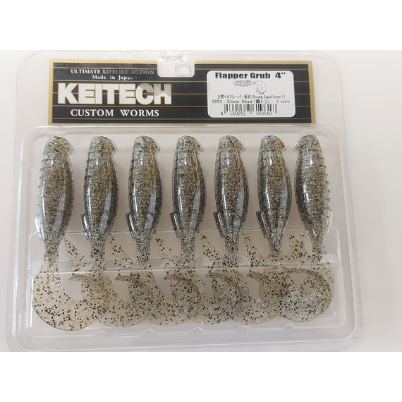 Силікон Keitech Flapper Grub 4" (7 шт/упак), колір:320 silver shad, Довжина силікону: 4" (10.2 см), Колір силікону: 320 Silver Shad, фото , изображение 3