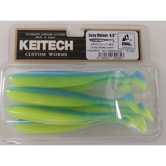 Силікон Keitech Easy Shiner 4.5" (6 шт/упак), колір:pal#03 ice chartreuse, Довжина силікону: 4.5" (11.4 см), Колір силікону: PAL#03 Ice Chartreuse, фото , изображение 7