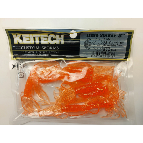 Силікон Keitech Little Spider 3" (8 шт/упак), колір:ea#06 orange flash, Довжина силікону: 3" (7.6 см), Колір силікону: EA#06 Orange Flash, фото , изображение 4