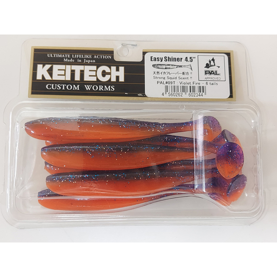 Силікон Keitech Easy Shiner 4.5" (6 шт/упак), колір:pal#09 violet fire, Довжина силікону: 4.5" (11.4 см), Колір силікону: PAL#09 Violet Fire, фото , изображение 6