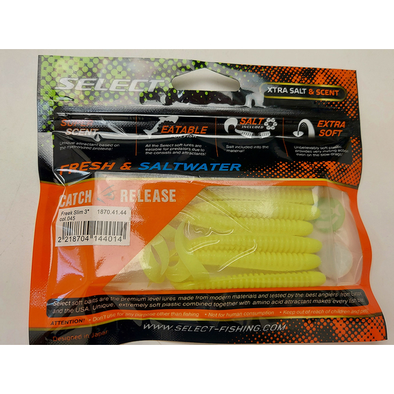 Силикон Select Freek Slim 3" col.045 (7 шт/пак), Длина силикона: 3" (7.62 см), Расцветка силикона: 045, фото , изображение 9