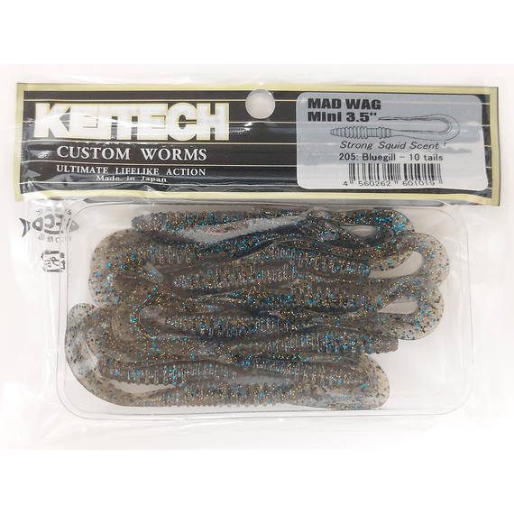 Силікон Keitech Mad Wag Mini 3.5" (10 шт/упак), колір:205 bluegill, Довжина силікону: 3.5" (8.9 см), Колір силікону: 205 Bluegill, фото , изображение 7