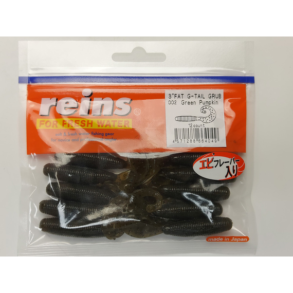 Силикон Reins FAT G TAIL GRUB 3" 002 Green pumpkin 12шт, Длина силикона: 3.0" (7,62 см), Расцветка силикона: 002 green pumpkin, фото , изображение 2