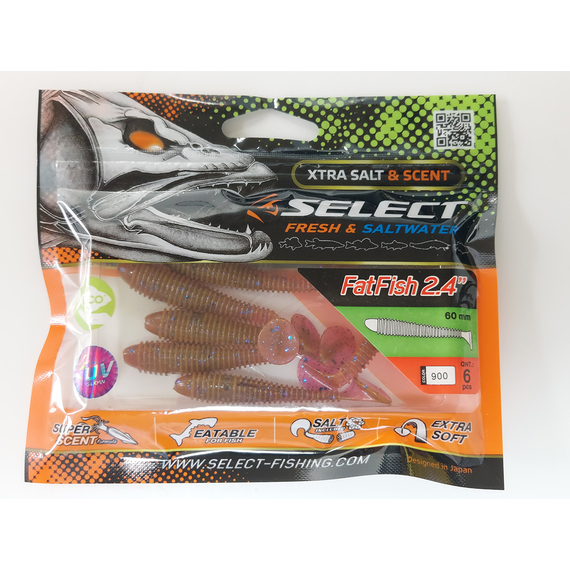 Силикон Select Fatfish 2.4" col.900 (6 шт/упак), Длина силикона: 2.4" (6.1 см), Расцветка силикона: 900, фото , изображение 5