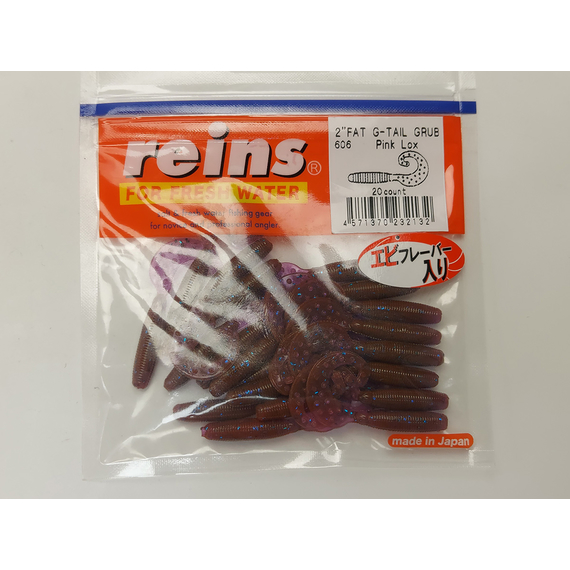 Reins Fat G Tail Grub 2" 606 Pink Lox (20 шт), Длина силикона: 2.0" (5,08 см), Расцветка силикона: 606 Pink Lox, фото , изображение 2