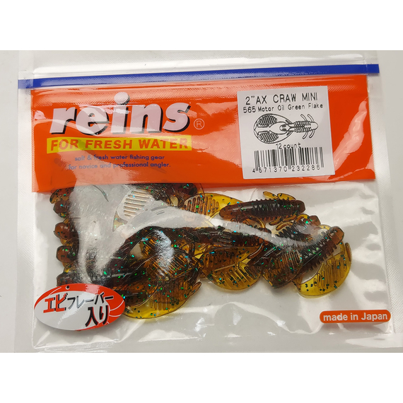 Силікон Reins AX Craw Mini 2" 565 Motoroil Green Flake (12шт/уп), Довжина силікону: 2.0" (5,08 см), Колір силікону: 565 Motor Oil Green Flake, фото , изображение 2