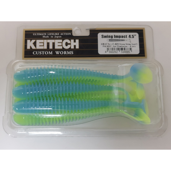 Силикон Keitech Swing Impact 4.5" (6 шт/упак) ц:pal#03 ice chartreuse, Длина силикона: 4.5" (11.4 см), Расцветка силикона: EA#13 Ice Chartreuse, фото , изображение 7