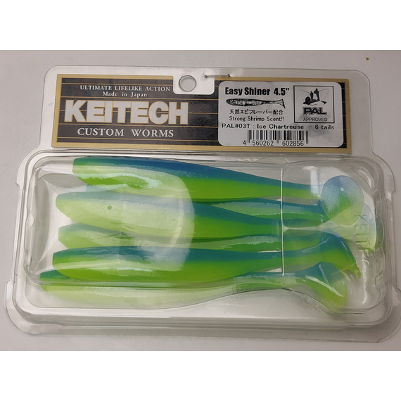 Силікон Keitech Easy Shiner 4.5" (6 шт/упак), колір:pal#03 ice chartreuse, Довжина силікону: 4.5" (11.4 см), Колір силікону: PAL#03 Ice Chartreuse, фото , изображение 15