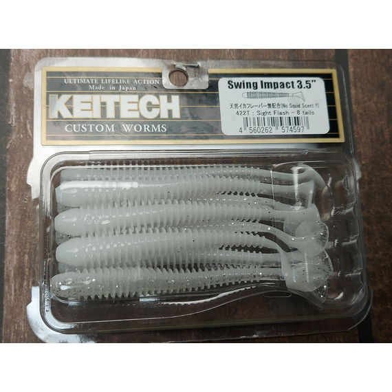Силикон Keitech Swing Impact 3.5" (8 шт/упак) ц:422 sight flash, Длина силикона: 3.5" (8.9 см), Расцветка силикона: 422 Sight Flash, фото , изображение 5
