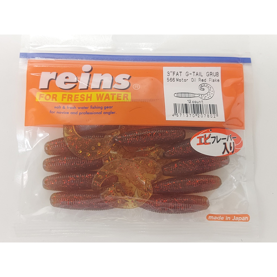 Силікон Reins Fat G-Tail Grub 2" 566 Motor Oil Red Flake (20шт/уп), Довжина силікону: 2.0" (5,08 см), Колір силікону: 566 Motor Oil Red Flake, фото , изображение 7