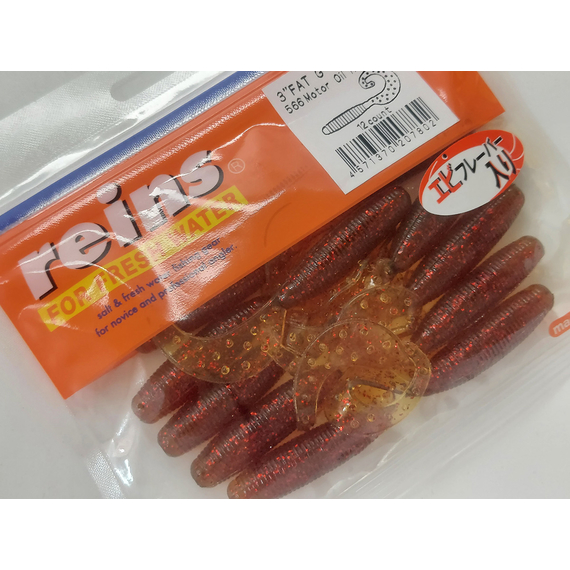 Силікон Reins Fat G-Tail Grub 2" 566 Motor Oil Red Flake (20шт/уп), Довжина силікону: 2.0" (5,08 см), Колір силікону: 566 Motor Oil Red Flake, фото , изображение 8