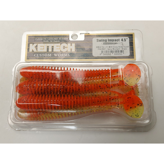 Силикон Keitech Swing Impact 4.5" (6 шт/упак) ц:ea#13 spicy mustard/blue, Длина силикона: 4.5" (11.4 см), Расцветка силикона: EA#13 Spicy Mustard/Blue, фото , изображение 7