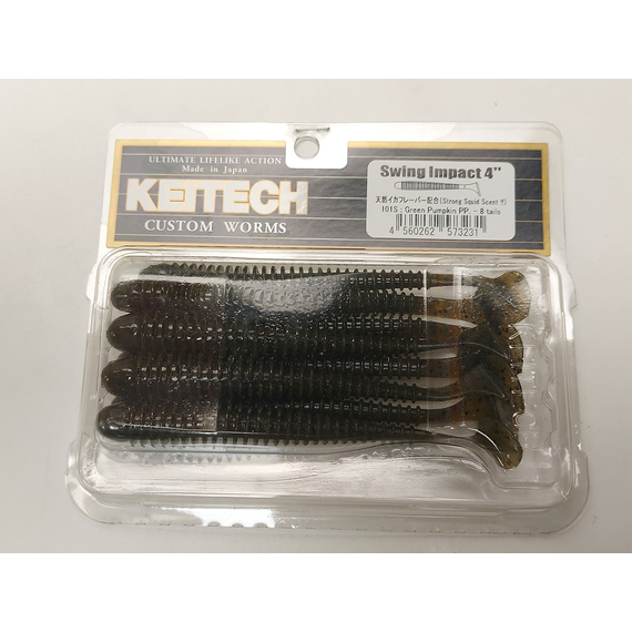 Силикон Keitech Swing Impact 4" (8 шт/упак) ц:101 green pumpkin pp., Длина силикона: 4" (10.2 см), Расцветка силикона: 101 Green Pumpkin PP, фото , изображение 6