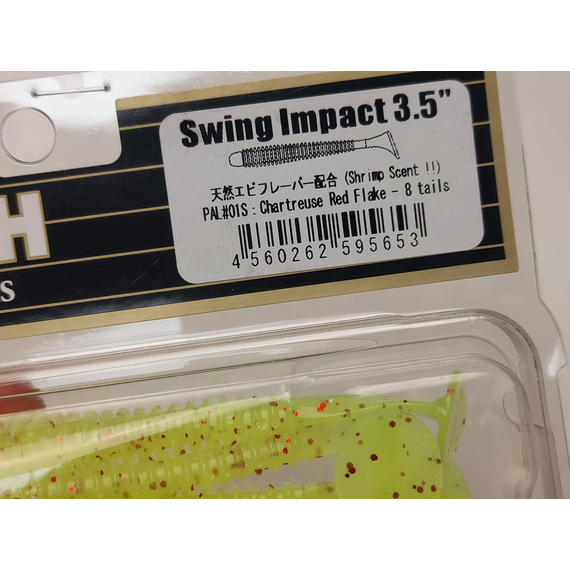 Силікон Keitech Swing Impact 3.5" (8 шт/упак), колір:pal#01 chartreuseredflake, Довжина силікону: 3.5" (8.9 см), Колір силікону: PAL#01 Chartreuse Red Flake, фото , изображение 9