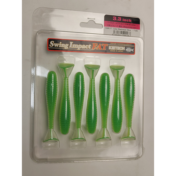 Силікон Keitech Swing Impact FAT 3.3" (7 шт/упак), колір:ea#11 limechartreuseglow, Довжина силікону: 3.3" (8.4 см), Колір силікону: EA#11 Lime Chartreuse Glow, фото , изображение 6