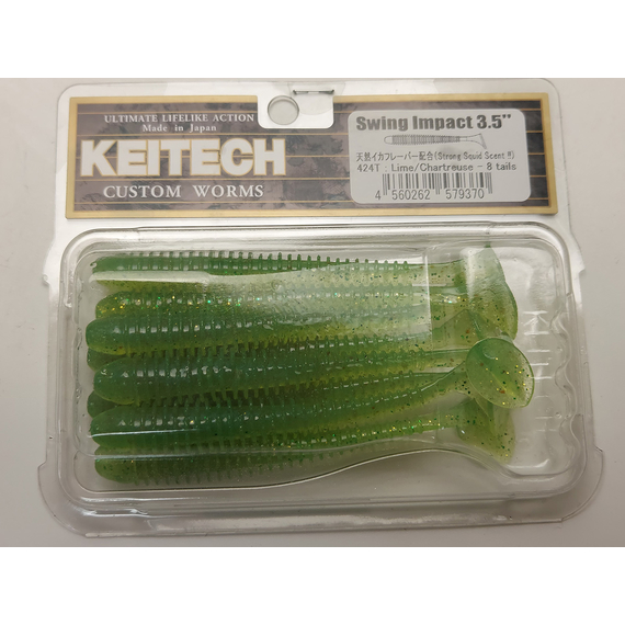 Силікон Keitech Swing Impact 3.5" (8 шт/упак), колір:424 lime chartreuse, Довжина силікону: 3.5" (8.9 см), Колір силікону: 424 Lime Chartreuse, фото , изображение 5