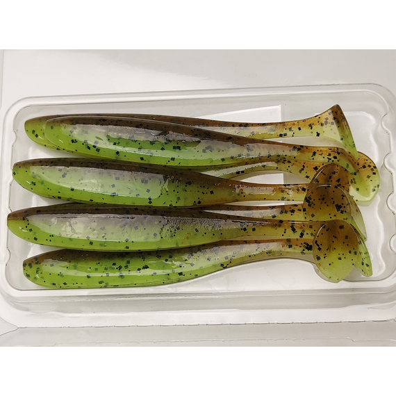Силікон Keitech Easy Shiner 3.5", колір:401 greenpumpkinpp.chart, Довжина силікону: 3.5" (8.9 см), Колір силікону: 401 Green Pumpkin/Chartreuse, фото , изображение 6