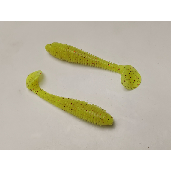 Силікон Keitech Swing Impact FAT 3.8" (6 шт/упак), колір:pal#01 chartreuseredflake, Довжина силікону: 3.8" (9.7 см), Колір силікону: PAL#01 Chartreuse Red Flake, фото , изображение 4