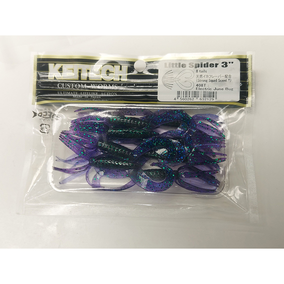 Силикон Keitech Little Spider 3" (8 шт/уп) ц:408 electric june bug, Длина силикона: 3" (7.6 см), Расцветка силикона: 408 Electric June Bug, фото , изображение 3