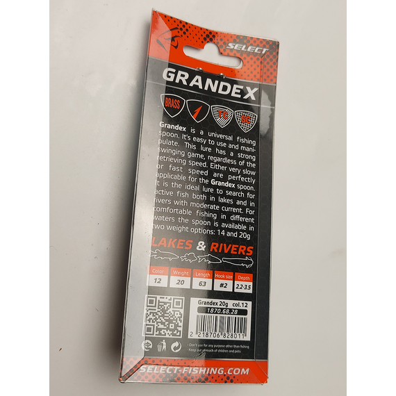 Блешня Select Grandex 20.0g 63mm #12, Вага блешні: 20г, Колір блешні: 12, фото , изображение 8