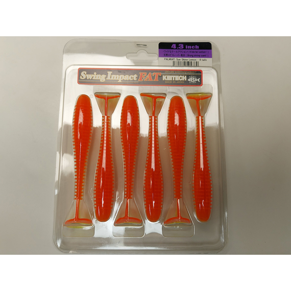 Силікон Keitech Swing Impact FAT 4.3" (6 шт/упак), колір:pal#04 sun shine lemon, Довжина силікону: 4.3" (10.9 см), Колір силікону: PAL#04 Sun Shine Lemon, фото , изображение 6