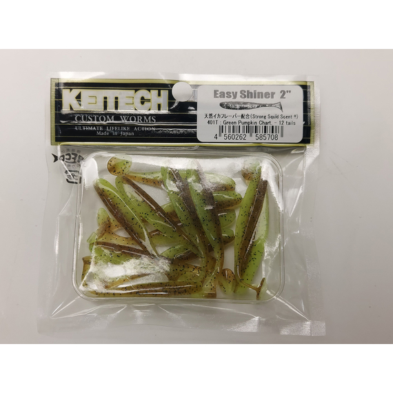 Силикон Keitech Easy Shiner 2" (12 шт/упак) ц:401 greenpumpkinpp.chart, Длина силикона: 2" (5.1 см), Расцветка силикона: 401 Green Pumpkin/Chartreuse, фото , изображение 11