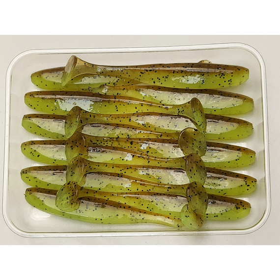 Силикон Keitech Easy Shiner 2" (12 шт/упак) ц:401 greenpumpkinpp.chart, Длина силикона: 2" (5.1 см), Расцветка силикона: 401 Green Pumpkin/Chartreuse, фото , изображение 6