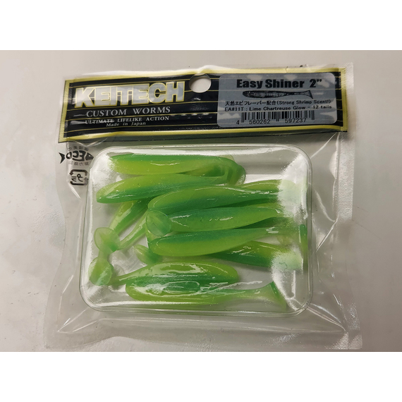 Силікон Keitech Easy Shiner 2" (12 шт/упак), колір:ea#11 lime chartreuseglow, Довжина силікону: 2" (5.1 см), Колір силікону: EA#11 Lime Chartreuse Glow, фото , изображение 7
