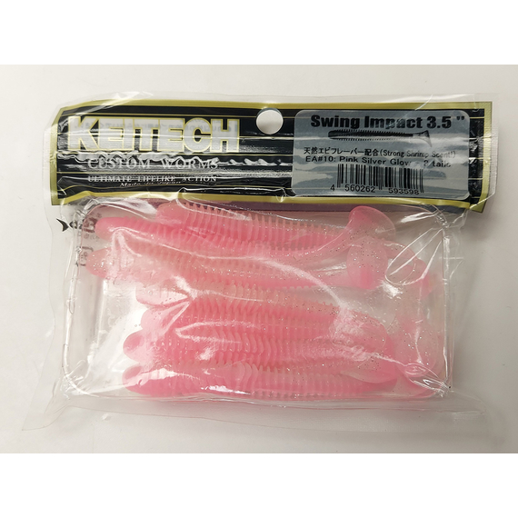 Силікон Keitech Swing Impact 3.5" (8 шт/упак), колір:ea#10 pink silver glow, Довжина силікону: 3.5" (8.9 см), Колір силікону: EA#10 Pink Silver Glow, фото , изображение 7