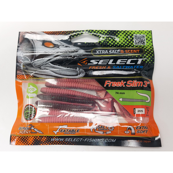 Силикон Select Freek Slim 3" col.205 (7 шт/пак), Длина силикона: 3" (7.62 см), Расцветка силикона: 205, фото , изображение 6