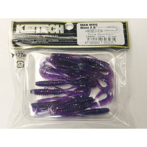 Силікон Keitech Mad Wag Mini 2.5" (12 шт/упак), колір:ea#04 violet, Довжина силікону: 2.5" (6.3 см), Колір силікону: EA#04 Violet, фото , изображение 7