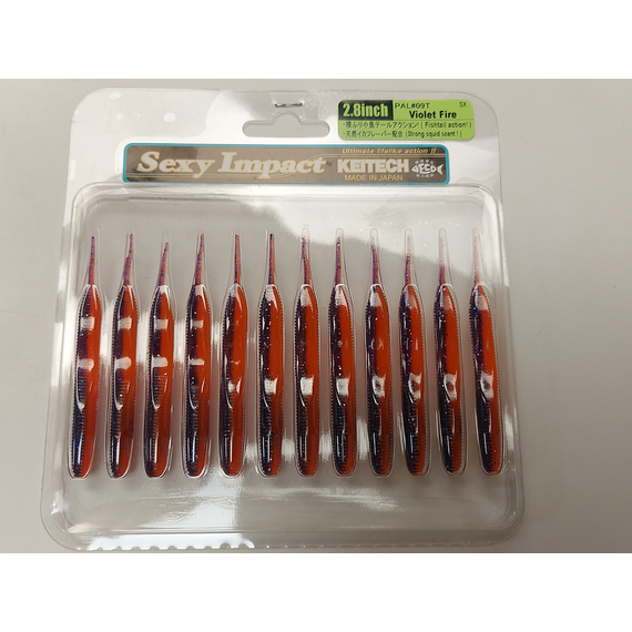 Силикон Keitech Sexy Impact 2.8" (12 шт/упак) ц:pal#09 violet fire, Длина силикона: 2.8" (7.1 см), Расцветка силикона: PAL#09 Violet Fire, фото , изображение 7