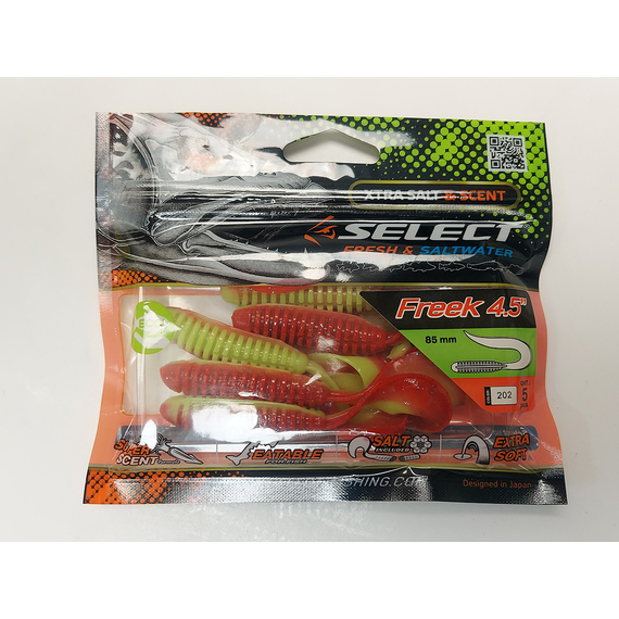 Силикон Select Freek 4.5" col.202 (5 шт/упак), Длина силикона: 4.5" (11.43 см), Расцветка силикона: 202, фото , изображение 7