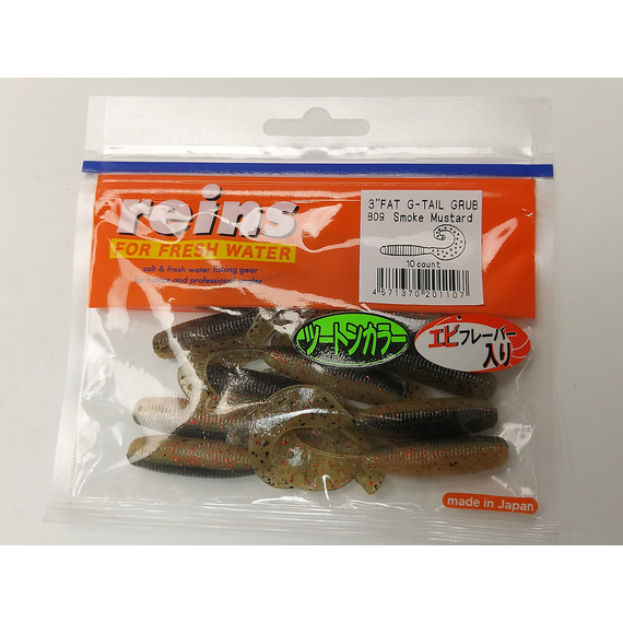 Силикон Reins FAT G TAIL GRUB 3" B09 Smoke Mustard 10шт, Длина силикона: 3.0" (7,62 см), Расцветка силикона: B09 Smoke Mustard, фото , изображение 2