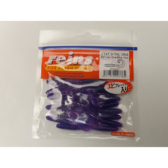 Силікон Reins Fat G-Tail Grub 2" 567 Lilac Silver & Blue Flake (20шт/уп), Довжина силікону: 2.0" (5,08 см), Колір силікону: 567 Lilac Silver&Blue Flake, фото , изображение 2