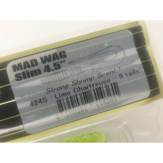 Силикон Keitech Mad Wag Slim 4.5" (9 шт/упак) ц:424 lime chartreuse, Длина силикона: 4.5" (11.4 см), Расцветка силикона: 424 Lime Chartreuse, фото , изображение 8