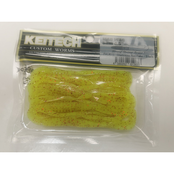 Силікон Keitech Mad Wag Slim 4.5" (9 шт/упак), колір:pal#01 chartreuseredflake, Довжина силікону: 4.5" (11.4 см), Колір силікону: PAL#01 Chartreuse Red Flake, фото , изображение 7