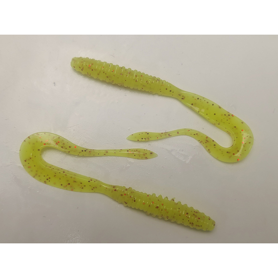 Силікон Keitech Mad Wag Slim 4.5" (9 шт/упак), колір:pal#01 chartreuseredflake, Довжина силікону: 4.5" (11.4 см), Колір силікону: PAL#01 Chartreuse Red Flake, фото , изображение 4