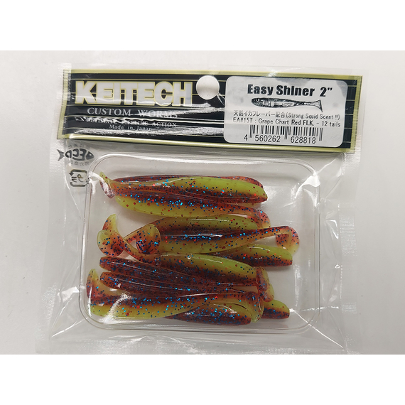 Силикон Keitech Easy Shiner 2" (12 шт/уп) ц:ea#15 grape chart red flk, Длина силикона: 2" (5.1 см), Расцветка силикона: ea#15 grape chart red flk, фото , изображение 7