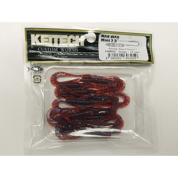 Силикон Keitech Mad Wag Mini 2.5" (12 шт/упак) ц:ea#03 grape, Длина силикона: 2.5" (6.3 см), Расцветка силикона: EA#03 Grape, фото , изображение 7