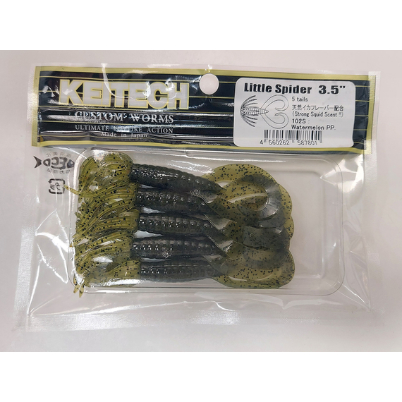 Силікон Keitech Little Spider 3.5" (5 шт/упак), колір:102 watermelon pp., Довжина силікону: 3.5" (8.9 см), Колір силікону: 102 Watermelon PP, фото , изображение 5