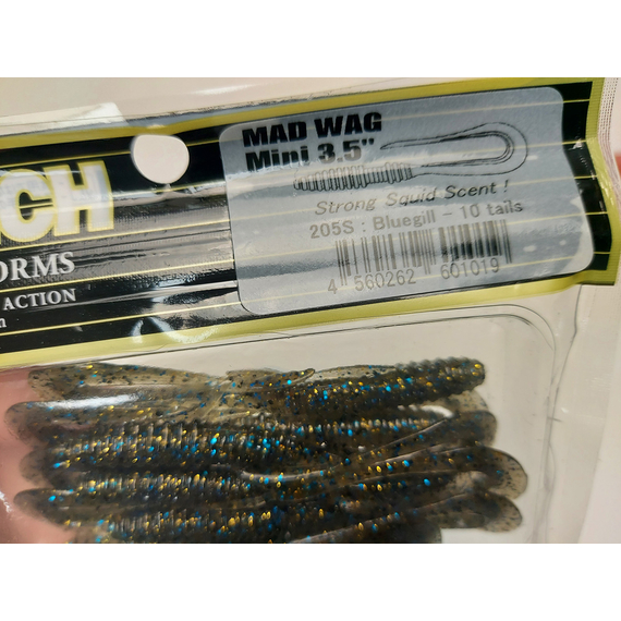 Силікон Keitech Mad Wag Mini 3.5" (10 шт/упак), колір:205 bluegill, Довжина силікону: 3.5" (8.9 см), Колір силікону: 205 Bluegill, фото , изображение 10