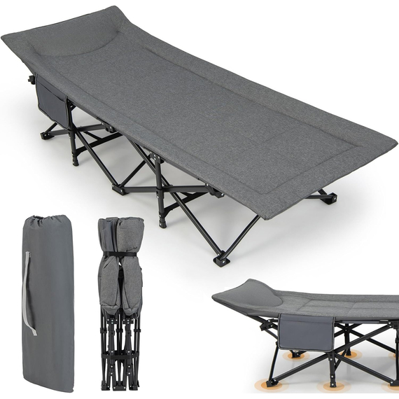 Розкладне ліжко з матрацом FR MILITARY LUX, до 150кг. Механізм: парасолька. Колір: сірий, Конструкція ліжка: Павук-LUX, фото 