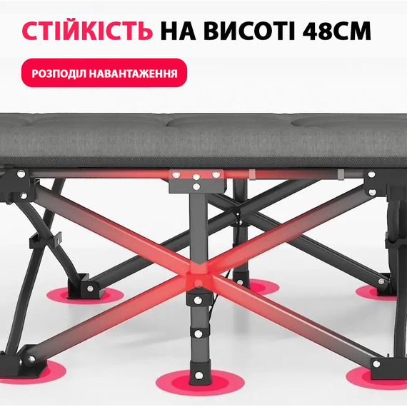 Розкладне ліжко з матрацом FR MILITARY LUX, до 150кг. Механізм: парасолька. Колір: сірий, Конструкція ліжка: Павук-LUX, фото , изображение 5