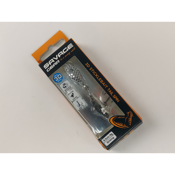 Тейл-спінер Savage Gear 3D Sticklebait Tailspin 65mm 9.0g Black Silver, фото , изображение 3